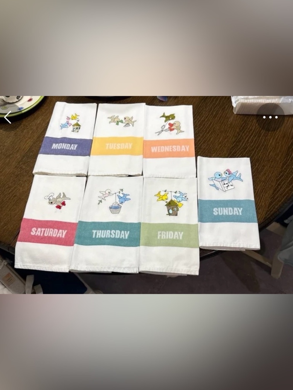 Set of 7 Days of the Week Embroidered Tea Towels - Multicolor